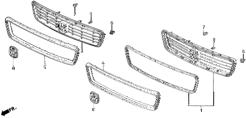 1994 LEGEND GS 4 DOOR 6MT FRONT GRILLE diagram 1994 LEGEND GS 4 DOOR 6MT FRONT GRILLE diagram