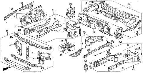 1997 TL BAS3.2 4 DOOR 4AT FRONT BULKHEAD (V6) diagram 1997 TL BAS3.2 4 DOOR 4AT FRONT BULKHEAD (V6) diagram