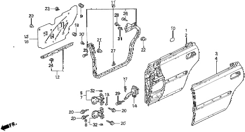 1996 TL PRE2.5 4 DOOR 4AT REAR DOOR PANELS diagram 1996 TL PRE2.5 4 DOOR 4AT REAR DOOR PANELS diagram