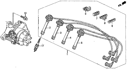 1999 CL PRE2.3 2 DOOR 5MT HIGH TENSION CORD - SPARK PLUG (1) diagram 1999 CL PRE2.3 2 DOOR 5MT HIGH TENSION CORD - SPARK PLUG (1) diagram