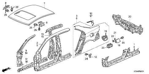 2008 TSX 4 DOOR 6MT OUTER PANEL - REAR PANEL diagram 2008 TSX 4 DOOR 6MT OUTER PANEL - REAR PANEL diagram