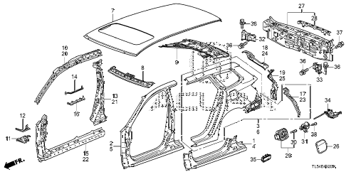 2013 TSX 5 DOOR 5AT OUTER PANEL - REAR PANEL diagram 2013 TSX 5 DOOR 5AT OUTER PANEL - REAR PANEL diagram