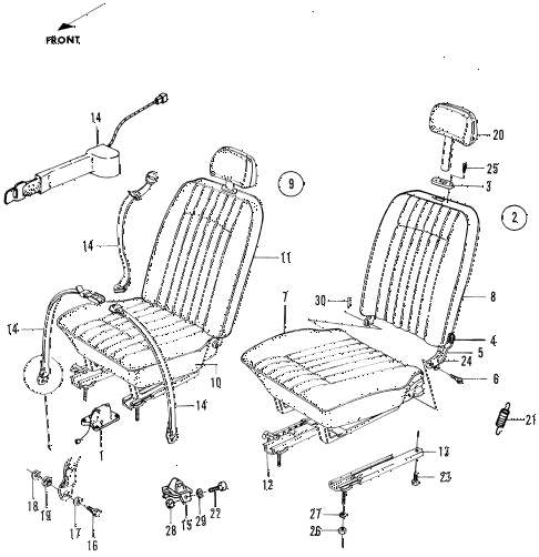 1971 n600 ** 2 DOOR 4MT FRONT SEAT - SEAT BELT diagram 1971 n600 ** 2 DOOR 4MT FRONT SEAT - SEAT BELT diagram