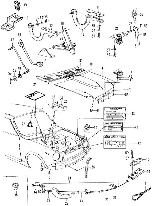 1971 z600 ** 2 DOOR 4MT HOOD - FRONT FENDER diagram 1971 z600 ** 2 DOOR 4MT HOOD - FRONT FENDER diagram