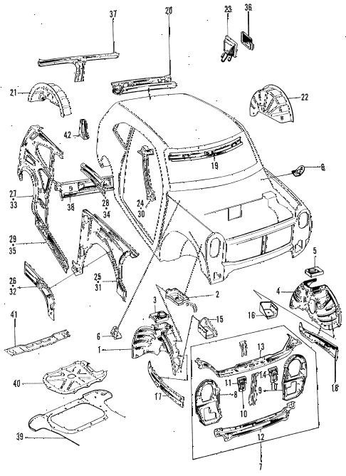 1972 z600 ** 2 DOOR 4MT SHEET METAL (INNER) diagram 1972 z600 ** 2 DOOR 4MT SHEET METAL (INNER) diagram