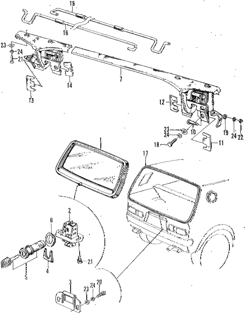 1970 z600 ** 2 DOOR 4MT TAILGATE WINDOW diagram 1970 z600 ** 2 DOOR 4MT TAILGATE WINDOW diagram