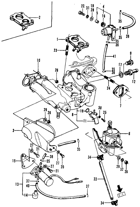1976 civic **(1200) 2 DOOR HMT CARBURETOR INSULATOR - MANIFOLD - FUEL PUMP diagram 1976 civic **(1200) 2 DOOR HMT CARBURETOR INSULATOR - MANIFOLD - FUEL PUMP diagram