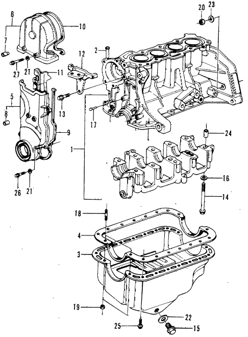 1974 civic **(1200) 2 DOOR 4MT CYLINDER BLOCK - OIL PAN diagram 1974 civic **(1200) 2 DOOR 4MT CYLINDER BLOCK - OIL PAN diagram