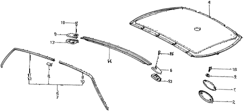 1976 civic ** 5 DOOR 4MT HEADLINER TRIM diagram 1976 civic ** 5 DOOR 4MT HEADLINER TRIM diagram