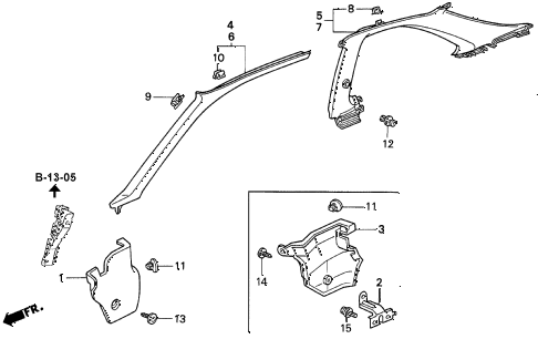 1998 civic DX(ABS,A/C) 2 DOOR 5MT PILLAR GARNISH diagram 1998 civic DX(ABS,A/C) 2 DOOR 5MT PILLAR GARNISH diagram