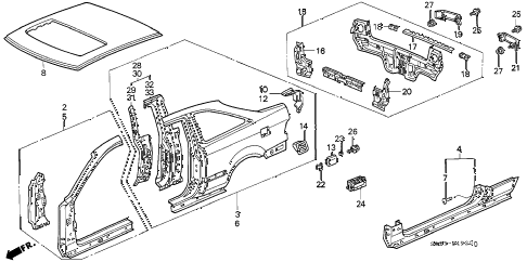 1998 civic DX(ABS,A/C) 2 DOOR 5MT OUTER PANEL diagram 1998 civic DX(ABS,A/C) 2 DOOR 5MT OUTER PANEL diagram
