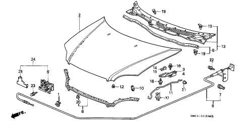 1997 civic HX 2 DOOR 5MT HOOD diagram 1997 civic HX 2 DOOR 5MT HOOD diagram