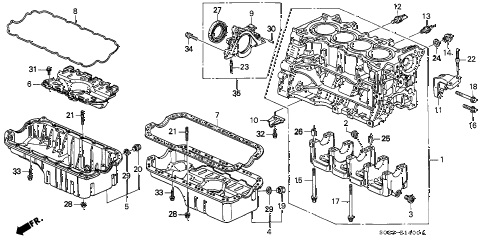 1998 civic DX(ABS,A/C) 2 DOOR 5MT CYLINDER BLOCK - OIL PAN (SOHC) diagram 1998 civic DX(ABS,A/C) 2 DOOR 5MT CYLINDER BLOCK - OIL PAN (SOHC) diagram