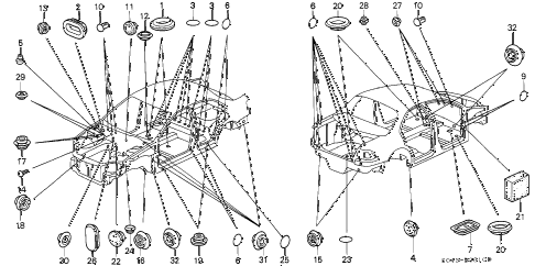 1996 civic DX 4 DOOR 5MT GROMMET diagram 1996 civic DX 4 DOOR 5MT GROMMET diagram