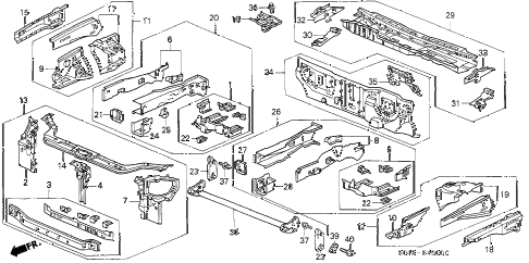 1997 civic LX(A/C) 4 DOOR 5MT FRONT BULKHEAD diagram 1997 civic LX(A/C) 4 DOOR 5MT FRONT BULKHEAD diagram
