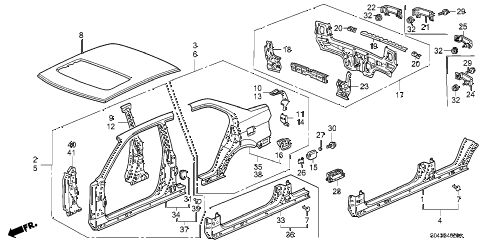 1996 civic LX 4 DOOR 5MT OUTER PANEL diagram 1996 civic LX 4 DOOR 5MT OUTER PANEL diagram