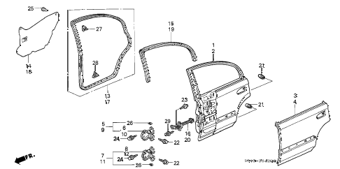 1996 civic DX 4 DOOR 5MT REAR DOOR PANELS diagram 1996 civic DX 4 DOOR 5MT REAR DOOR PANELS diagram