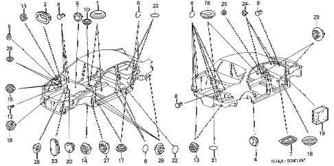 1999 civic LX 4 DOOR 5MT GROMMET diagram 1999 civic LX 4 DOOR 5MT GROMMET diagram