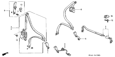 1999 civic DX-V 4 DOOR 4AT SEAT BELT diagram 1999 civic DX-V 4 DOOR 4AT SEAT BELT diagram