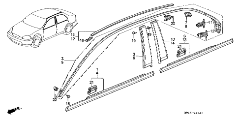 1998 civic DX 4 DOOR 5MT MOLDING diagram 1998 civic DX 4 DOOR 5MT MOLDING diagram
