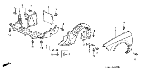 1998 civic LX 4 DOOR 5MT FRONT FENDER diagram 1998 civic LX 4 DOOR 5MT FRONT FENDER diagram