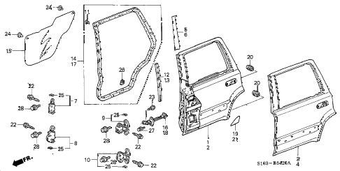 2000 cr-v LX(4WD,SUZUKA) 5 DOOR 5MT REAR DOOR PANELS diagram 2000 cr-v LX(4WD,SUZUKA) 5 DOOR 5MT REAR DOOR PANELS diagram