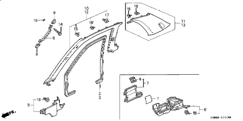 1998 prelude TYPESH 2 DOOR 5MT PILLAR GARNISH diagram 1998 prelude TYPESH 2 DOOR 5MT PILLAR GARNISH diagram