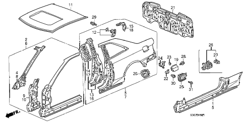 1997 prelude TYPESH 2 DOOR 5MT OUTER PANEL (OLD STYLE PANEL) diagram 1997 prelude TYPESH 2 DOOR 5MT OUTER PANEL (OLD STYLE PANEL) diagram