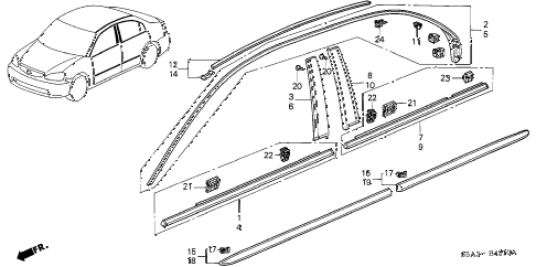 2001 civic DX(SIDE SRS) 4 DOOR 4AT MOLDING - PROTECTOR diagram 2001 civic DX(SIDE SRS) 4 DOOR 4AT MOLDING - PROTECTOR diagram