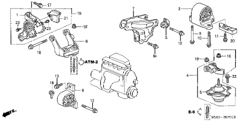 2002 civic LX(SIDE SRS) 4 DOOR 4AT ENGINE MOUNTS (AT) (1) diagram 2002 civic LX(SIDE SRS) 4 DOOR 4AT ENGINE MOUNTS (AT) (1) diagram