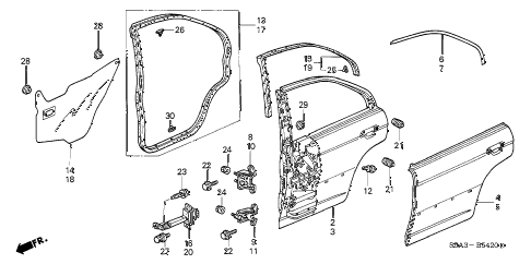 2002 civic DX(SIDE SRS) 4 DOOR 5MT REAR DOOR PANELS diagram 2002 civic DX(SIDE SRS) 4 DOOR 5MT REAR DOOR PANELS diagram