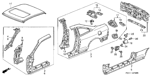 1999 accord EX 2 DOOR 5MT OUTER PANEL (OLD STYLE PANEL) diagram 1999 accord EX 2 DOOR 5MT OUTER PANEL (OLD STYLE PANEL) diagram