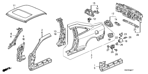 1998 accord LX 2 DOOR 4AT OUTER PANEL (PLASMA STYLE PANEL) diagram 1998 accord LX 2 DOOR 4AT OUTER PANEL (PLASMA STYLE PANEL) diagram
