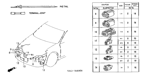1999 accord EXL-UL(LEATHER) 4 DOOR 4AT ELECTRICAL CONNECTOR (FR.) diagram 1999 accord EXL-UL(LEATHER) 4 DOOR 4AT ELECTRICAL CONNECTOR (FR.) diagram