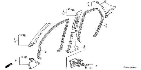 1998 accord EXL(LEATHER) 4 DOOR 5MT PILLAR GARNISH diagram 1998 accord EXL(LEATHER) 4 DOOR 5MT PILLAR GARNISH diagram