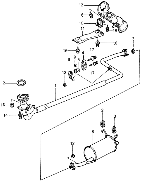 1980 civic FE(1300) 3 DOOR 5MT EXHAUST SYSTEM (1) diagram 1980 civic FE(1300) 3 DOOR 5MT EXHAUST SYSTEM (1) diagram