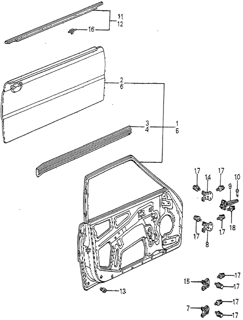 1982 accord DX 3 DOOR 5MT DOOR PANEL 3DR diagram 1982 accord DX 3 DOOR 5MT DOOR PANEL 3DR diagram