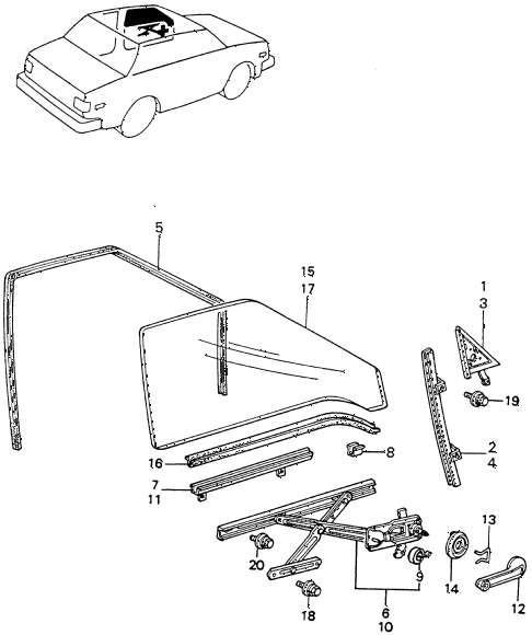 1982 civic **(1500) 4 DOOR 5MT FRONT DOOR WINDOW diagram 1982 civic **(1500) 4 DOOR 5MT FRONT DOOR WINDOW diagram