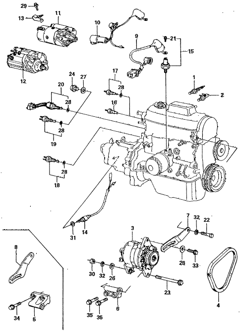 1982 civic **(1500) 4 DOOR 5MT ALTERNATOR - STARTER MOTOR - TEMPERATURE SENSOR diagram 1982 civic **(1500) 4 DOOR 5MT ALTERNATOR - STARTER MOTOR - TEMPERATURE SENSOR diagram