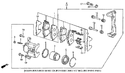 1983 prelude DX 2 DOOR 5MT FRONT BRAKE CALIPER (DX) diagram 1983 prelude DX 2 DOOR 5MT FRONT BRAKE CALIPER (DX) diagram