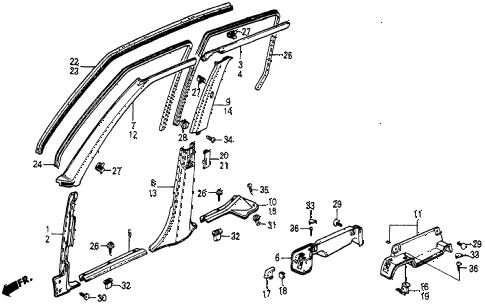 1986 civic 4WD 5 DOOR 5MT DOOR TRIM diagram 1986 civic 4WD 5 DOOR 5MT DOOR TRIM diagram