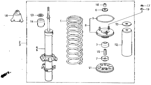 1989 prelude 2.0SI(4WS) 2 DOOR 5MT FRONT SHOCK ABSORBER diagram 1989 prelude 2.0SI(4WS) 2 DOOR 5MT FRONT SHOCK ABSORBER diagram