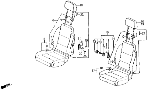1990 prelude 2.0S 2 DOOR 5MT FRONT SEAT diagram 1990 prelude 2.0S 2 DOOR 5MT FRONT SEAT diagram