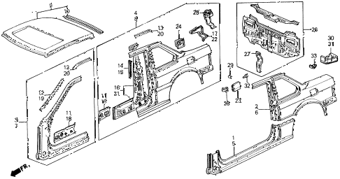 1991 prelude 2.05SI 2 DOOR 5MT OUTER PANEL diagram 1991 prelude 2.05SI 2 DOOR 5MT OUTER PANEL diagram