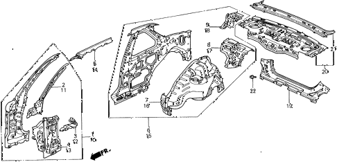 1988 prelude 2.0S 2 DOOR 4AT INNER PANEL diagram 1988 prelude 2.0S 2 DOOR 4AT INNER PANEL diagram
