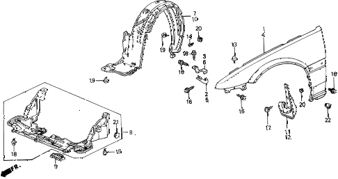 1991 prelude 2.05SI(ABS) 2 DOOR 4AT FRONT FENDER diagram 1991 prelude 2.05SI(ABS) 2 DOOR 4AT FRONT FENDER diagram