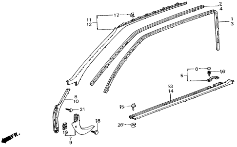 1989 accord DX 2 DOOR 5MT DOOR TRIM diagram 1989 accord DX 2 DOOR 5MT DOOR TRIM diagram