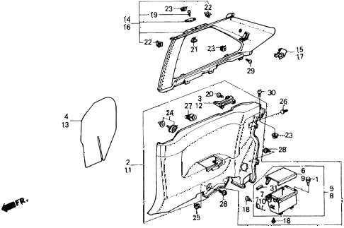 1989 accord DX 2 DOOR 5MT REAR SIDE LINING diagram 1989 accord DX 2 DOOR 5MT REAR SIDE LINING diagram
