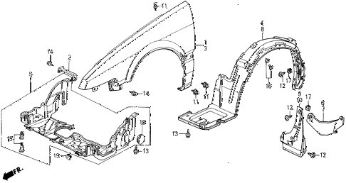 1989 accord LXI 2 DOOR 5MT FRONT FENDER diagram 1989 accord LXI 2 DOOR 5MT FRONT FENDER diagram