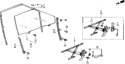 1989 accord LXI 2 DOOR 5MT DOOR WINDOW diagram 1989 accord LXI 2 DOOR 5MT DOOR WINDOW diagram
